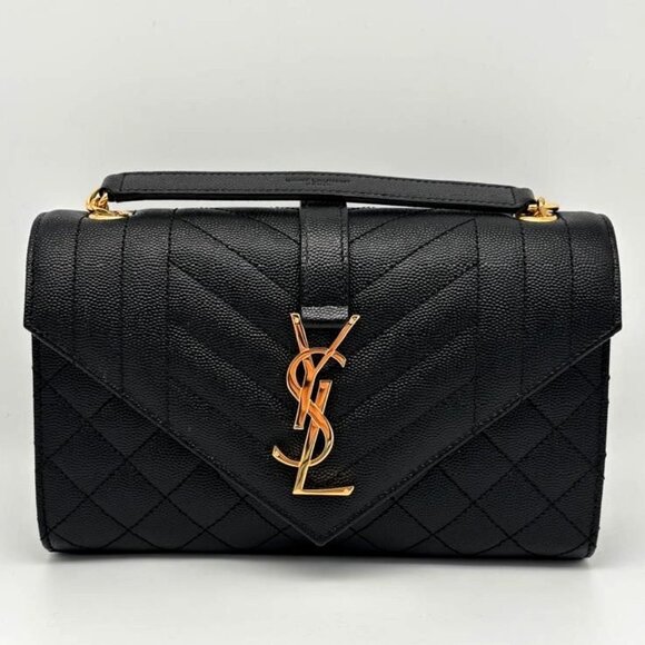 ENVELOPE IN QUILTED LEATHER GRAIN DE POUDRE SMALL - BLACK - Picture 1 of 7